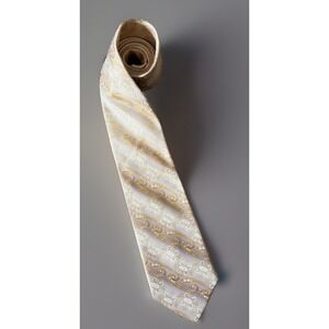 Emilio Ponti Roma Milano Neckwear Tie Gold Stripe Paisley Pattern 100% Silk JBHS